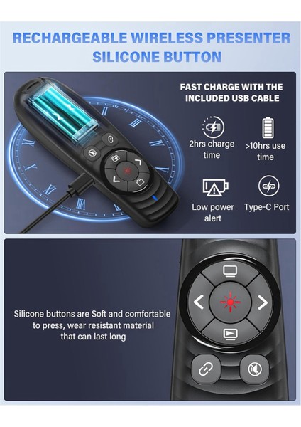 Clicker Kablosuz, Powerpoint Için 2'si 1 Arada Usb/tip C Şarj Edilebilir Sunucu Uzaktan Kumandası, Ppt Kırmızı (Yurt Dışından) indirimleri