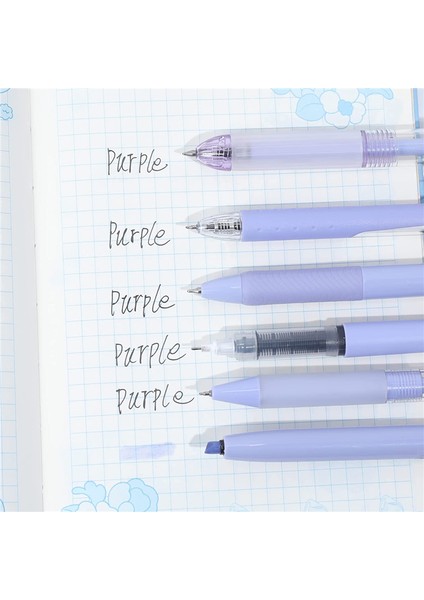 6 Adet Pastel Jel Mürekkep Kalem Seti, 5 Adet Siyah Kalemler ve 1 Adet Vurgulayıcı Yazma Için, Kawaii Geri Çekilebilir Kalemler, Mor (Yurt Dışından) modelleri