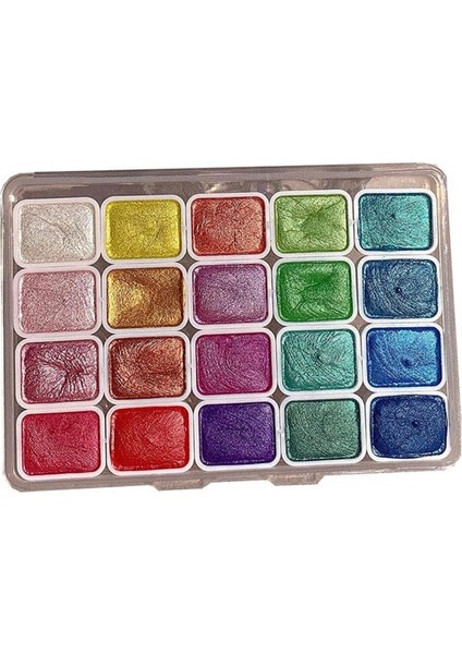 20 Renk Suluboya Resim Seti, Metalik Boya Glitter Suluboya Katı Kutu, (1ml-B) (Yurt Dışından)