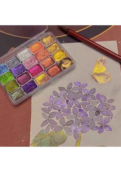 20 Renk Suluboya Resim Seti, Metalik Boya Glitter Suluboya Katı Kutu, (1ml-B) (Yurt Dışından) modelleri