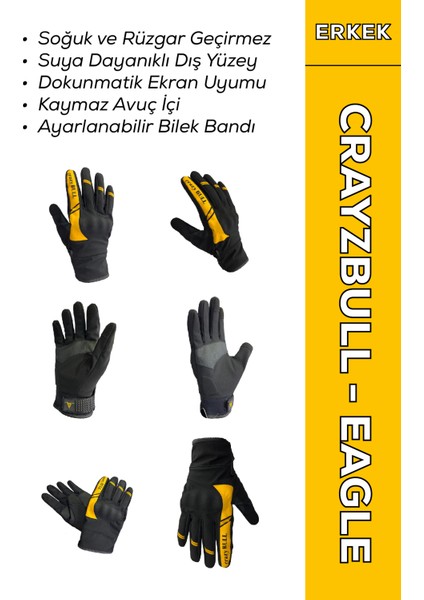 Crayzbull Eagle Sarı / Su ve Rüzgar Geçirmez Kışlık Erkek Motosiklet Eldiveni