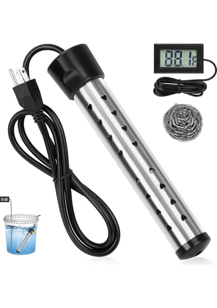 Daldırma Su Isıtıcısı, 304 Paslanmaz Çelik Korumalı 1500W Taşınabilir Kova Isıtıcı, Elektrikli Su Isıtıcısını Abd Fişinden Isıtır (Yurt Dışından)