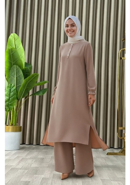 Tesettür Ikili Takım Uzun Tunik Bol Paça Pantolon modelleri