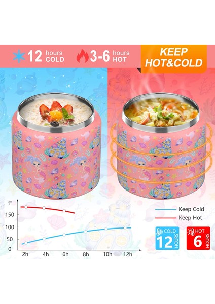 13.5 Oz Çocuklar Sıcak ve Soğuk Gıda Termos Öğle Yemeği Kabı Termal Sızdırmaz Vakum Paslanmaz Çelik Geniş Ağızlı Öğle Yemeği Çorba Izolatörü (Denizkızı) (Yurt Dışından) fırsatları