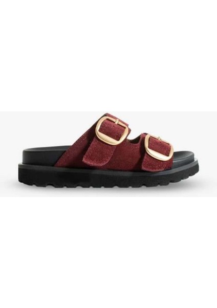Tekstil-Nappa Hafif Comfort Kadın Bordo Terlik 25Y-1478