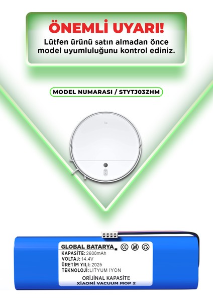 Xiaomi Vacuum Mop 2 Uyumlu Robot Süpürge Bataryası 14.4V 2600MAH Li-Ion Pil (Orijinal Kapasite) indirimleri