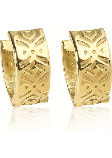 14 Ayar Mikron Altın Kaplama Kalın Desenli Huggie Halka Gümüş Küpe - E00298 fırsatları