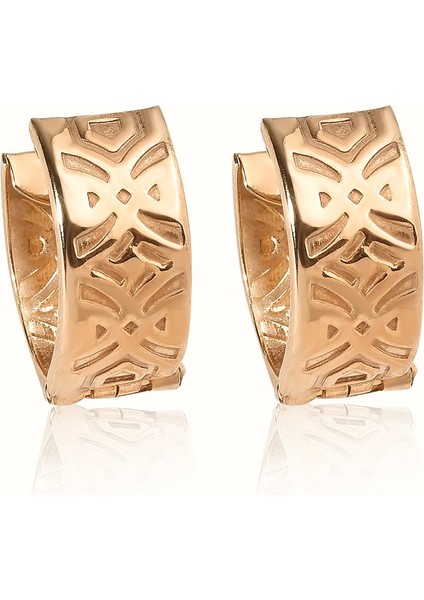 14 Ayar Mikron Altın Kaplama Kalın Desenli Huggie Halka Gümüş Küpe - E00298 indirimleri