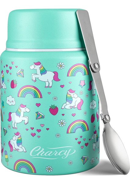 17 Oz Çocuklar Sıcak Yemek Termos Çorba Kavanozu, Sıcak ve Soğuk Yiyecekler Için Katlanır Kaşık Yalıtımlı Gıda Kavanozu - Green Horse (Yurt Dışından)
