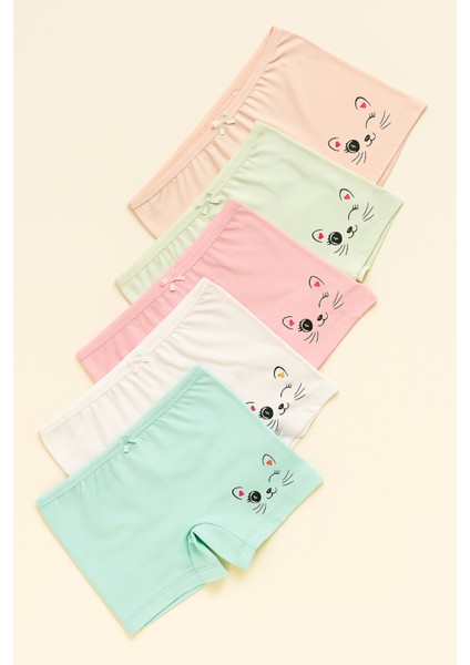 Kız Çocuk 5'li Kedi Desenli Boxer