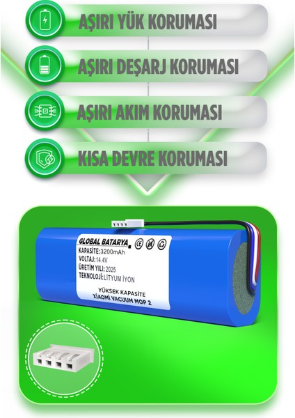 Xiaomi Vacuum Mop 2 Uyumlu Robot Süpürge Bataryası 14.4V 3200MAH Li-Ion Pil (Yüksek Kapasite) fiyatları