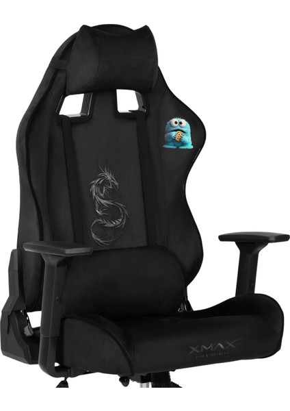 / Baskılı Rio Balerion Terletmez Kadife Kumaş Siyah Gaming Oyuncu Koltuğu / 120 kg Taşır