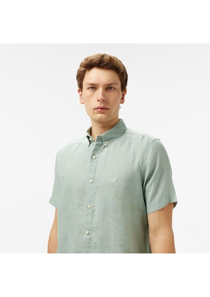 Erkek Yeşil Classic Fit Keten Gömlek W55100T.3HP fırsatları
