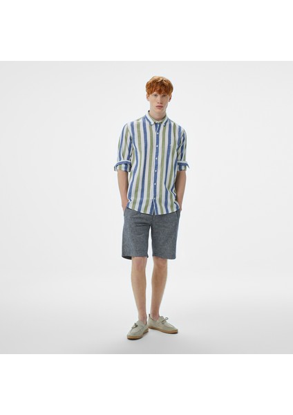 Erkek Yeşil Classic Fit Çizgili Gömlek W55517T.3HC modelleri