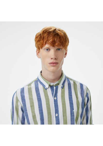 Erkek Yeşil Classic Fit Çizgili Gömlek W55517T.3HC fırsatları