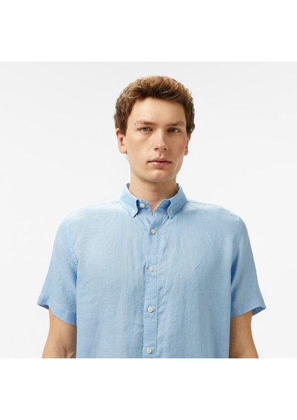 Erkek Mavi Classic Fit Keten Gömlek W55100T.4NN fırsatları
