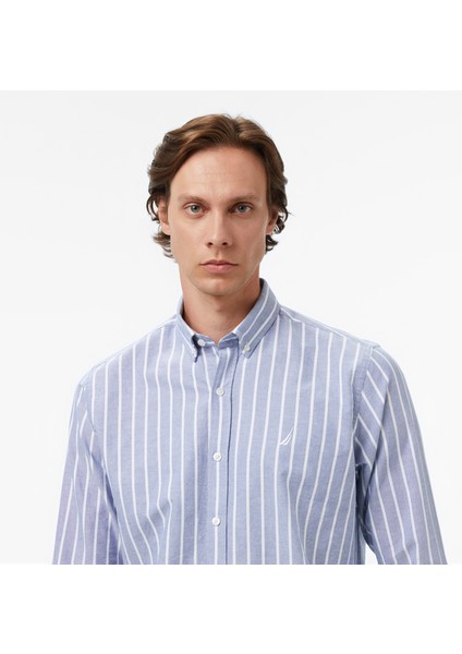 Erkek Lacivert Classic Fit Çizgili Gömlek W57405T.4NV fırsatları