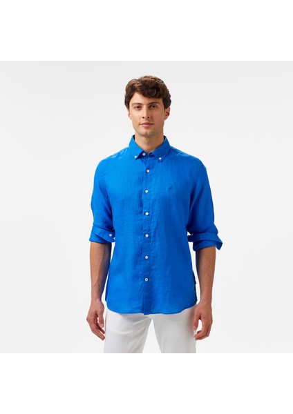 Erkek Mavi Classic Fit Keten Gömlek W55101T.4SJ
