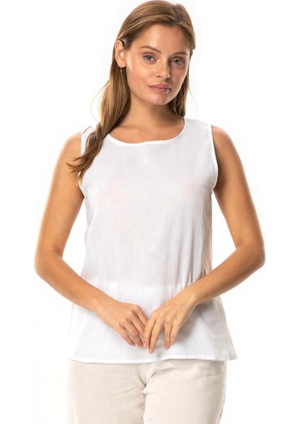 Kalın Askılı Kolsuz Şile Bezi Doğal Kumaş Kadın Iç Bluz Astarı Kombinezon Beyaz Byz