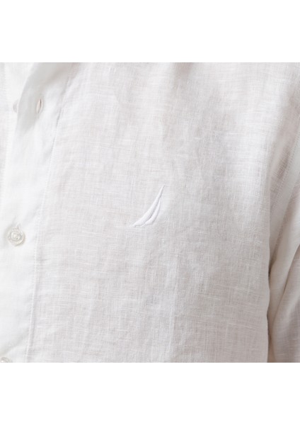 Erkek Beyaz Classic Fit Keten Gömlek W55101T.1BW