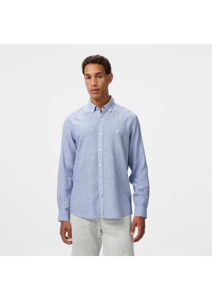 Erkek Mavi Classic Fit Çizgili Gömlek W55407T.4SW