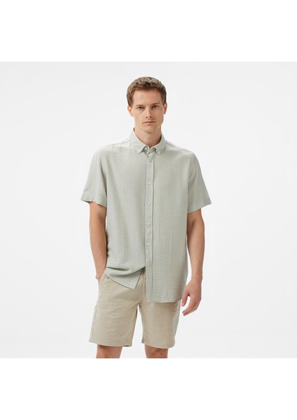 Erkek Yeşil Classic Fit Çizgili Gömlek W55447T.3SB