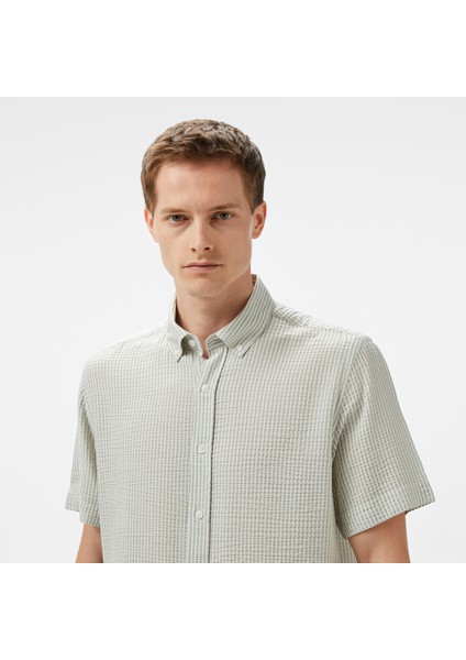 Erkek Yeşil Classic Fit Çizgili Gömlek W55447T.3SB fırsatları