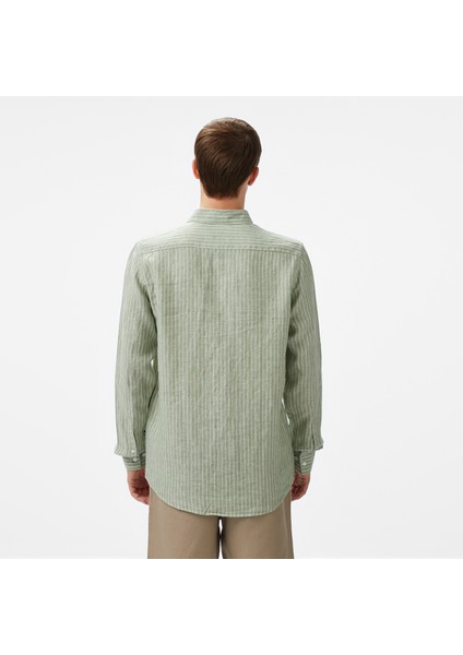 Erkek Yeşil Classic Fit Çizgili Keten Gömlek W55434T.3CJ fiyatları