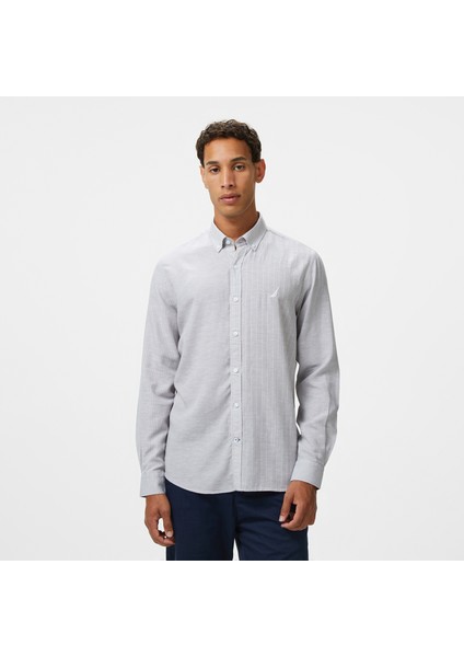 Erkek Gri Classic Fit Çizgili Gömlek W55407T.0HF