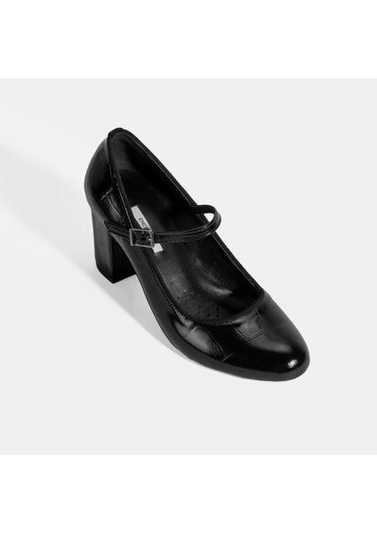 Kadın Siyah Ayarlanabilir Metal Tokalı Mary Jane Topuklu Ayakkabı indirimleri