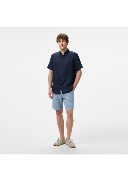 Erkek Lacivert Classic Fit Keten Gömlek W55100T.4NV modelleri