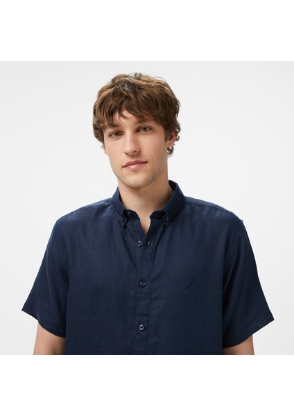 Erkek Lacivert Classic Fit Keten Gömlek W55100T.4NV fırsatları