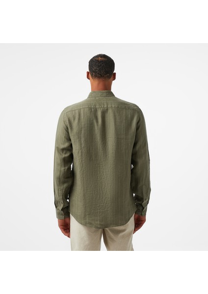 Erkek Yeşil Classic Fit Çizgili Gömlek W55446T.3GL