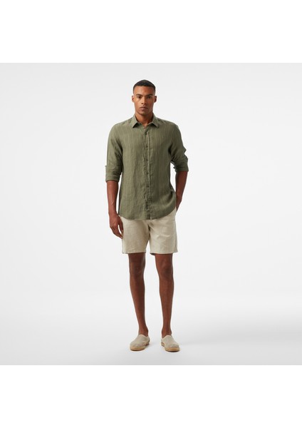 Erkek Yeşil Classic Fit Çizgili Gömlek W55446T.3GL