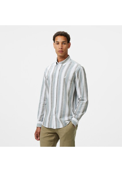 Erkek Yeşil Classic Fit Çizgili Gömlek W55400T.3BP