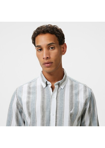 Erkek Yeşil Classic Fit Çizgili Gömlek W55400T.3BP fırsatları