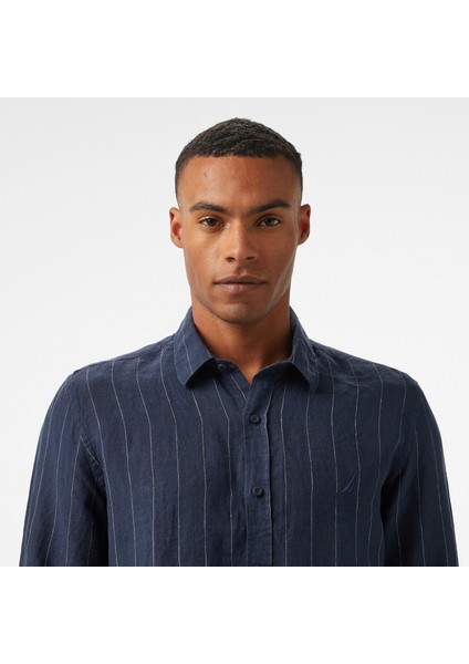 Erkek Lacivert Classic Fit Çizgili Gömlek W55446T.4NV fırsatları