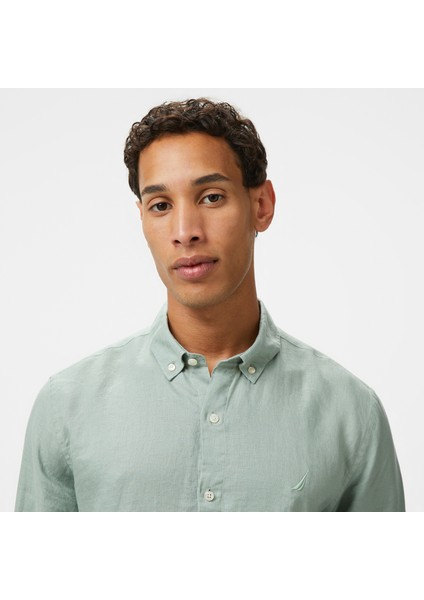 Erkek Yeşil Classic Fit Keten Gömlek W55101T.3SB