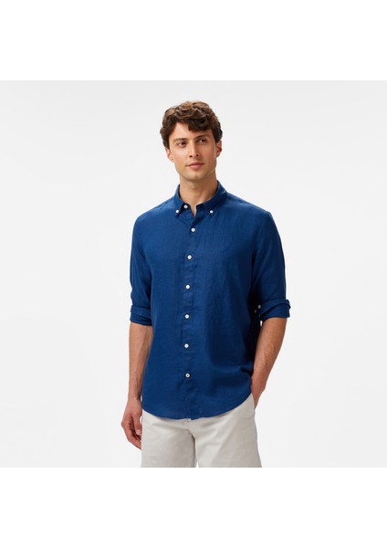 Erkek Mavi Classic Fit Keten Gömlek W55101T.4ES