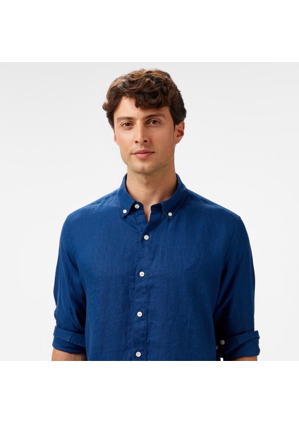 Erkek Mavi Classic Fit Keten Gömlek W55101T.4ES fırsatları