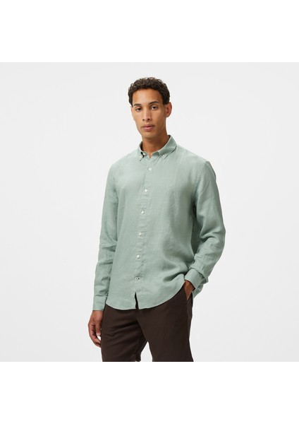 Erkek Yeşil Classic Fit Keten Gömlek W55101T.3SB