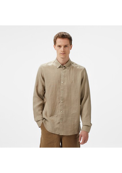 Erkek Bej Classic Fit Keten Gömlek W55101T.1FS