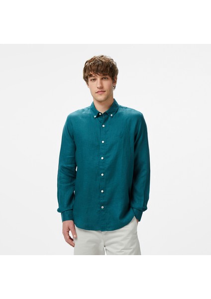 Erkek Yeşil Classic Fit Keten Gömlek W55101T.3DC