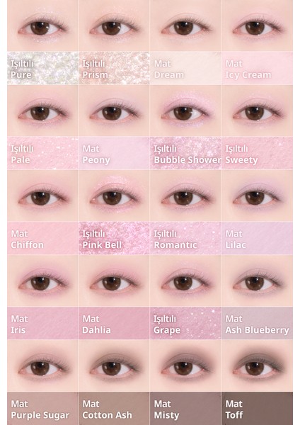 Mat ve Işıltılı Tonlardan Oluşan 20 Renkli Far Paleti Dasıque Mood Shadow Palette (04 Light Lavender)