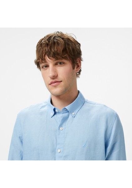 Erkek Mavi Classic Fit Keten Gömlek W55101T.4NN fırsatları