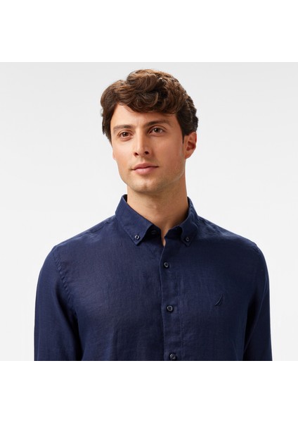 Erkek Lacivert Classic Fit Keten Gömlek W55101T.4NV fırsatları