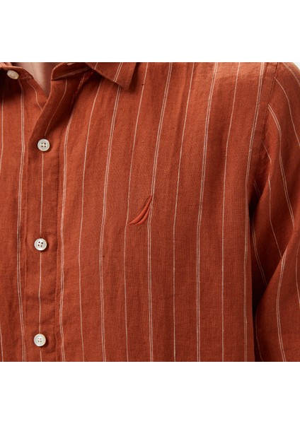 Erkek Kırmızı Classic Fit Çizgili Keten Gömlek W55422T.6XP indirimleri