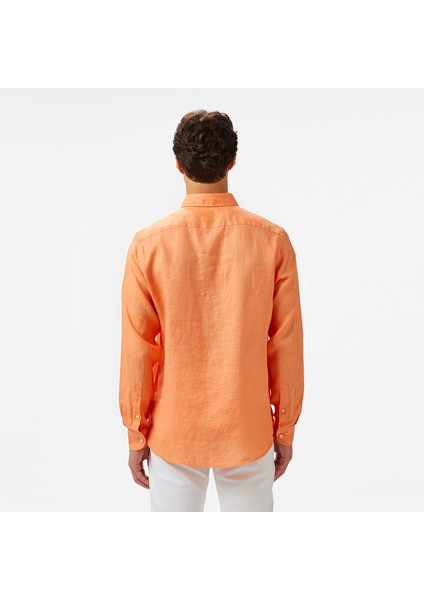 Erkek Turuncu Classic Fit Keten Gömlek W55101T.62L