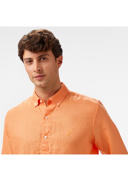 Erkek Turuncu Classic Fit Keten Gömlek W55101T.62L