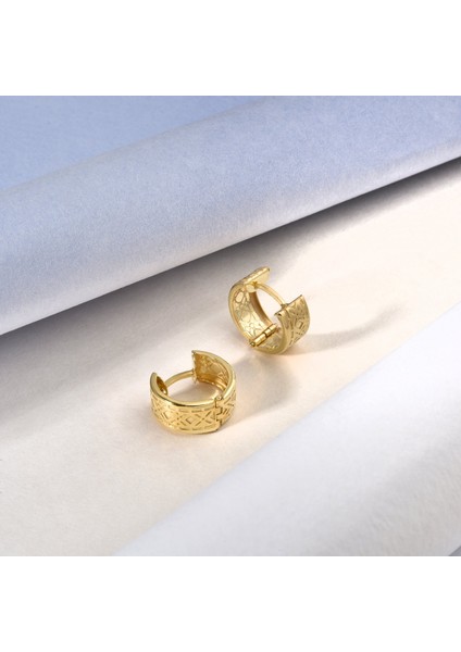 14 Ayar Mikron Altın Kaplama Kalın Desenli Huggie Halka Gümüş Küpe - E00299 modelleri